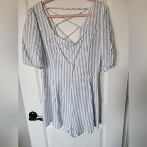 Cotton white and blue striped romper